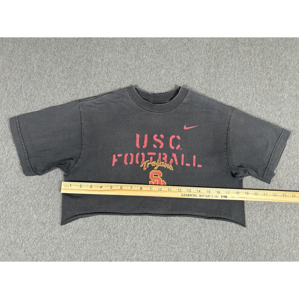 Vintage Nike USC Trojans Football Cropped T-Shirt Women's Crop Top Black READ - Picture 5 of 7